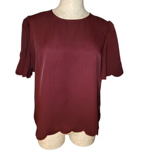 Express Burgundy Scalloped Blouse